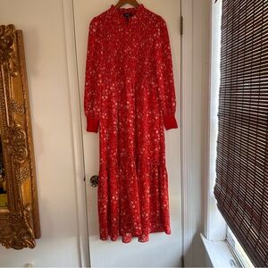 ME+EM Red Floral Smocked Maxi Dress Size UK10 US6 EU38